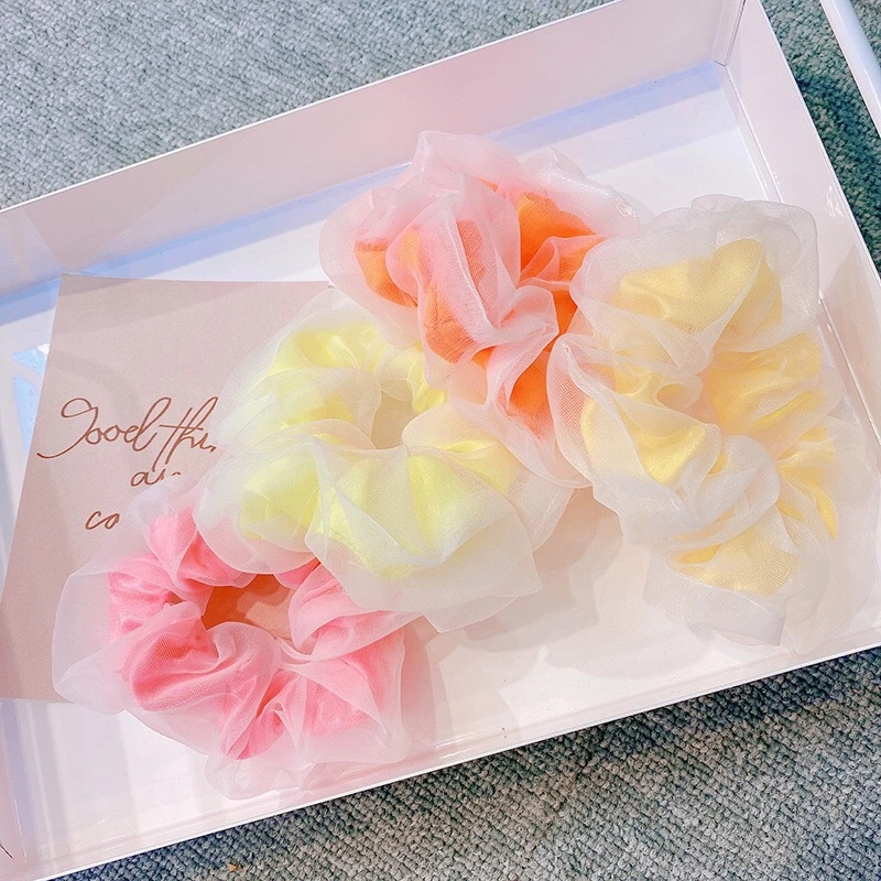 Fluorescent Double Layer Chiffon Organza Colon Hair Tie