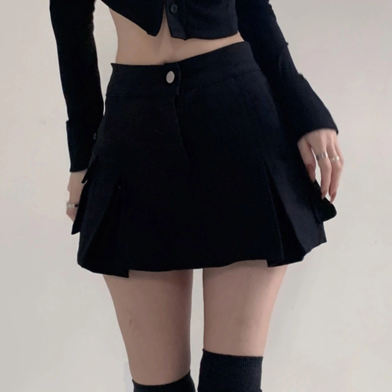 Women's Spring Summer Cargo Skirt Solid Color Low Waist Multi-pockets Streetwear Skirt