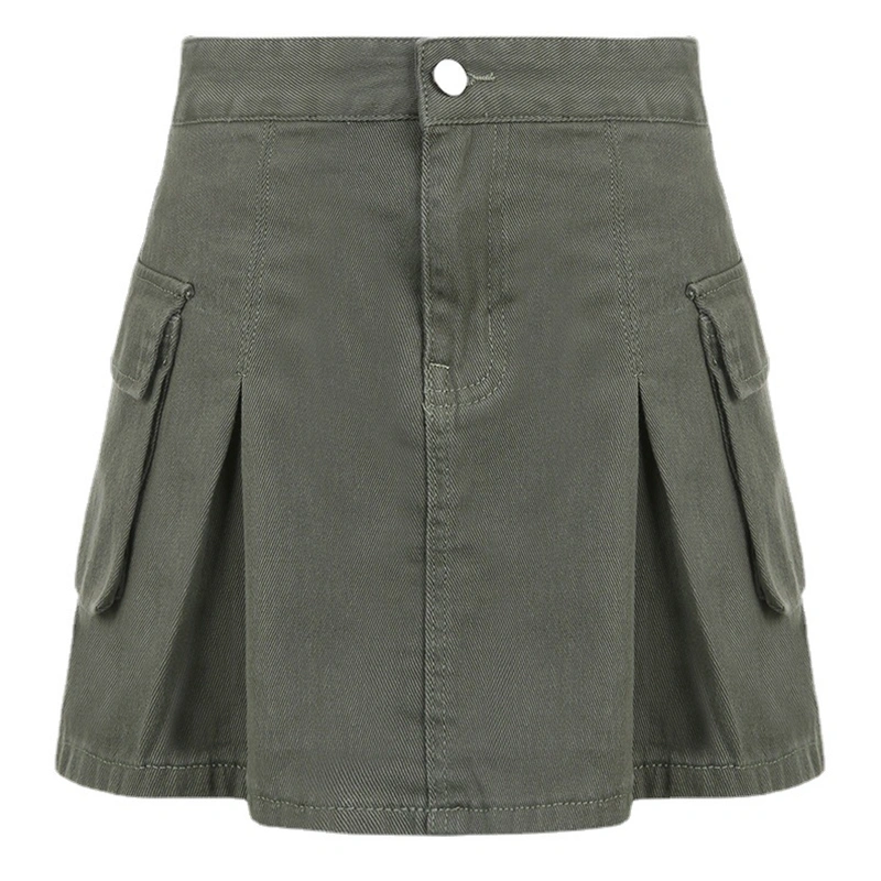 Women's Spring Summer Cargo Skirt Solid Color Low Waist Multi-pockets Streetwear Skirt