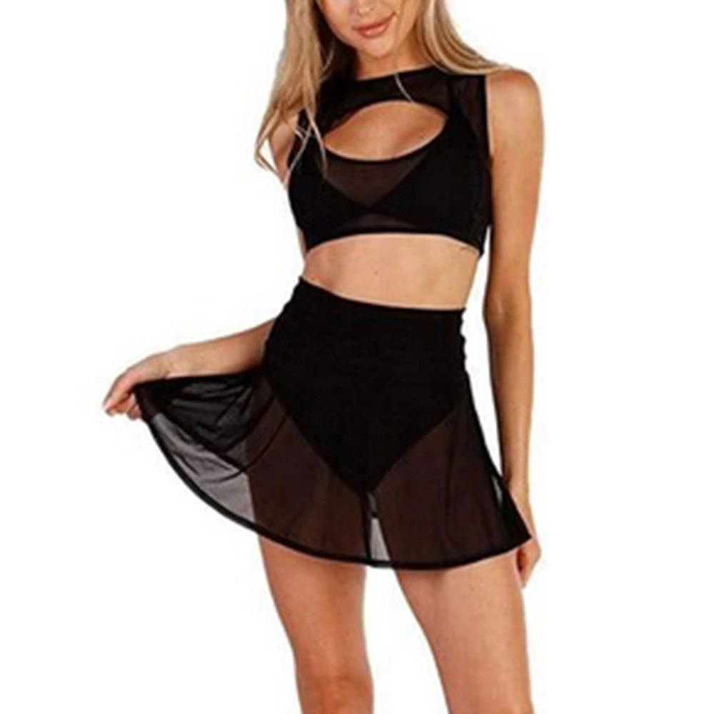 Women Sheer Mesh Mini Skirts High Waist See Through Beach Cover-ups