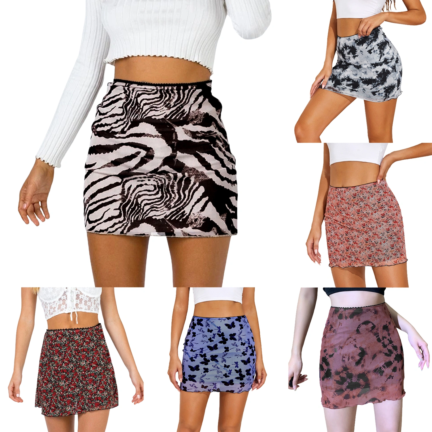 Women Close-fitting Short Skirt, Printed Pattern High Waist Dress