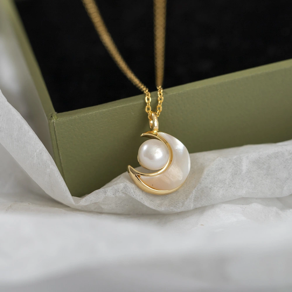 Natural Pearl Pendant Note 18k Gold Necklace For Women