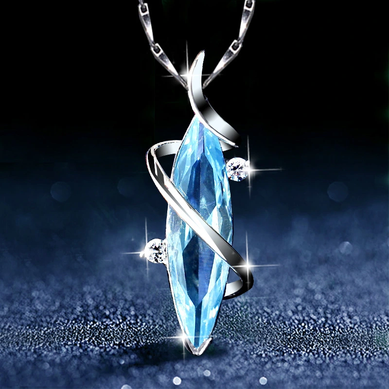 Fashion Blue Crystal European And American Retro Silver Plated Dignified Pendant