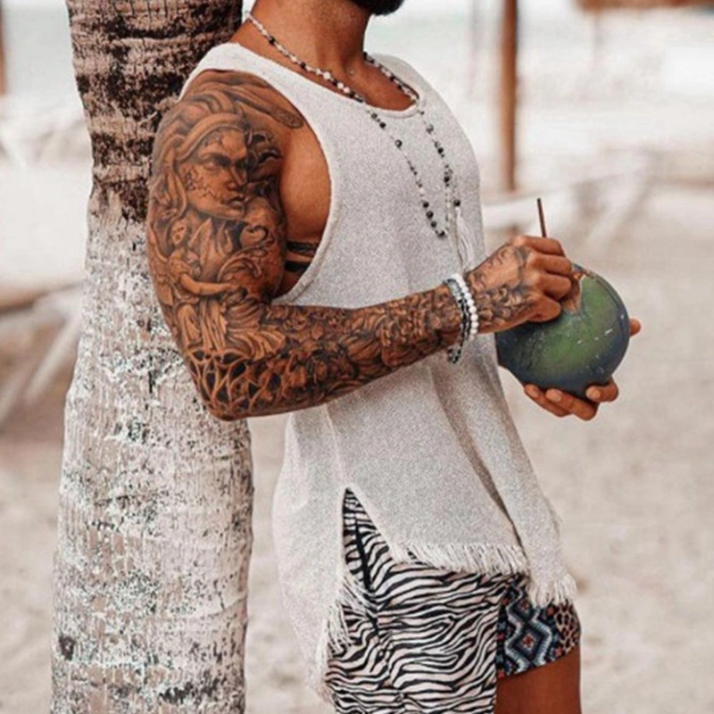 Men's White Fringe Track Tank Top