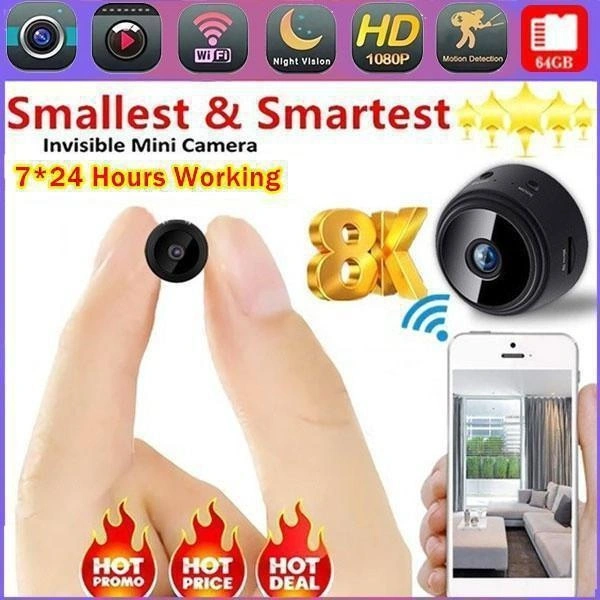 8K Camera Wireless Hidden WiFi Mini Camera Full HD 1080P Portable Home Security Cameras Covert Cam Small Indoor Outdoor Video Recorder Motion Activated Night Vision Security Surveillance Cam Built-in Battery with Magnetic Base &amp; Free App
    