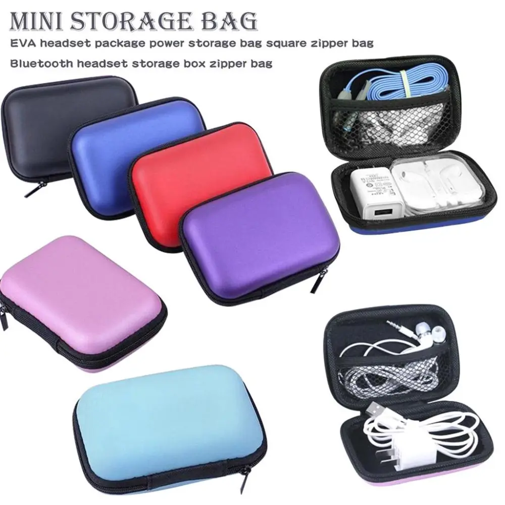 Storage Box Bag Mini Zipper Square EVA Case Headset USB Cable Organizer Portable Earbuds Pouch