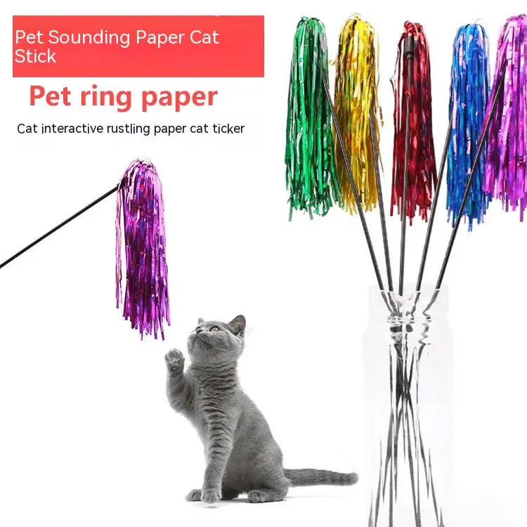 Black PP Rod Sound Paper Color Stripes Cat Teaser