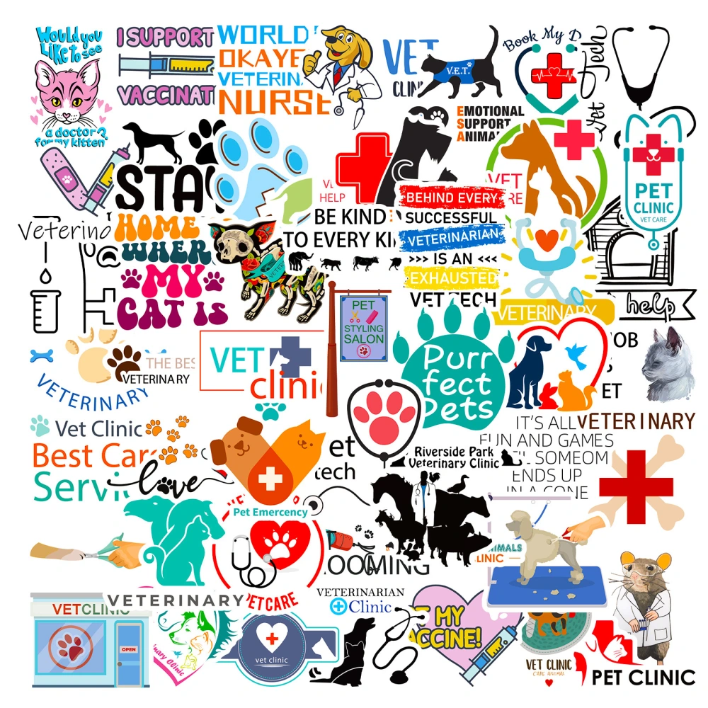 50 New Pet Care Hospital Care Animal Veterinary Stickers