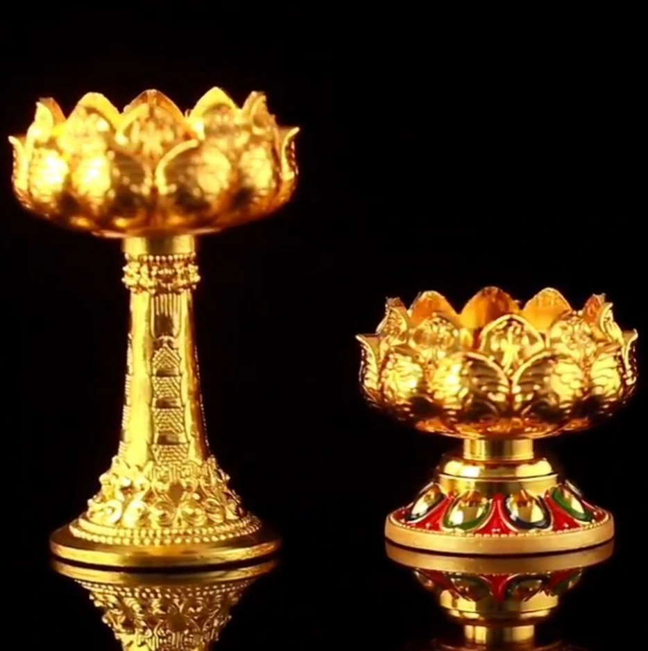 Eight Auspicious Symbols Butter Lamp Holder Lotus Household