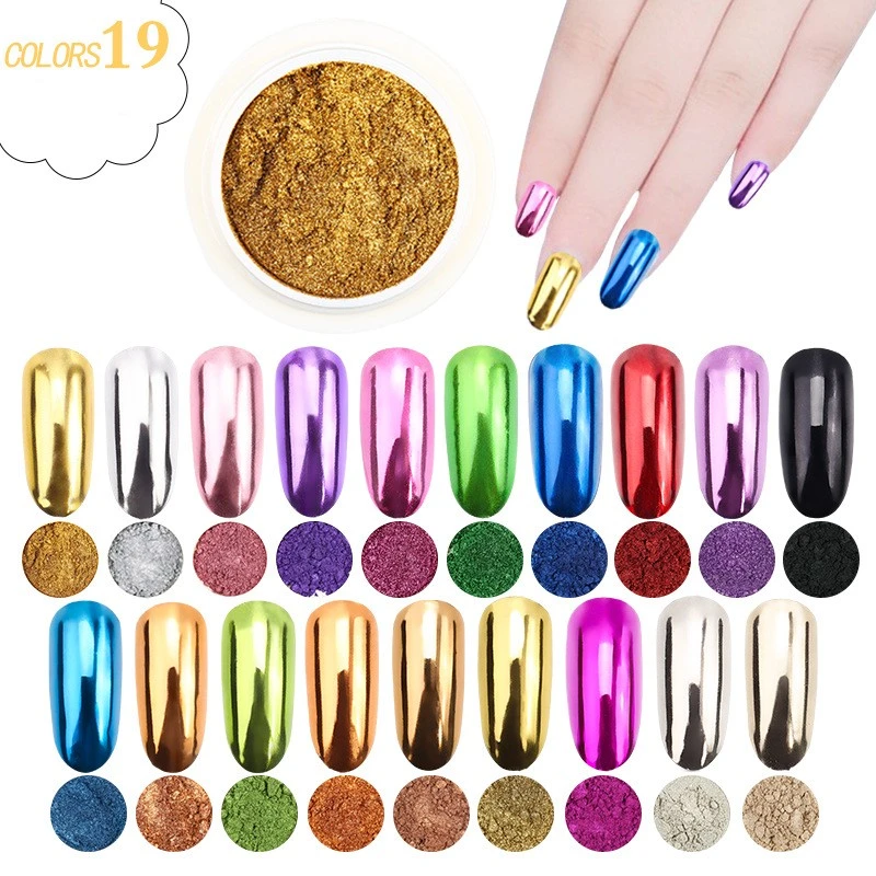 Nail Art Magic Effect Powder Super Bright Mirror Metal Glitter 19 Colors