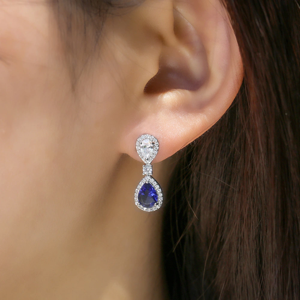 Noble Luxury Sapphire Water Drop Bridal Banquet And Performance Earrings