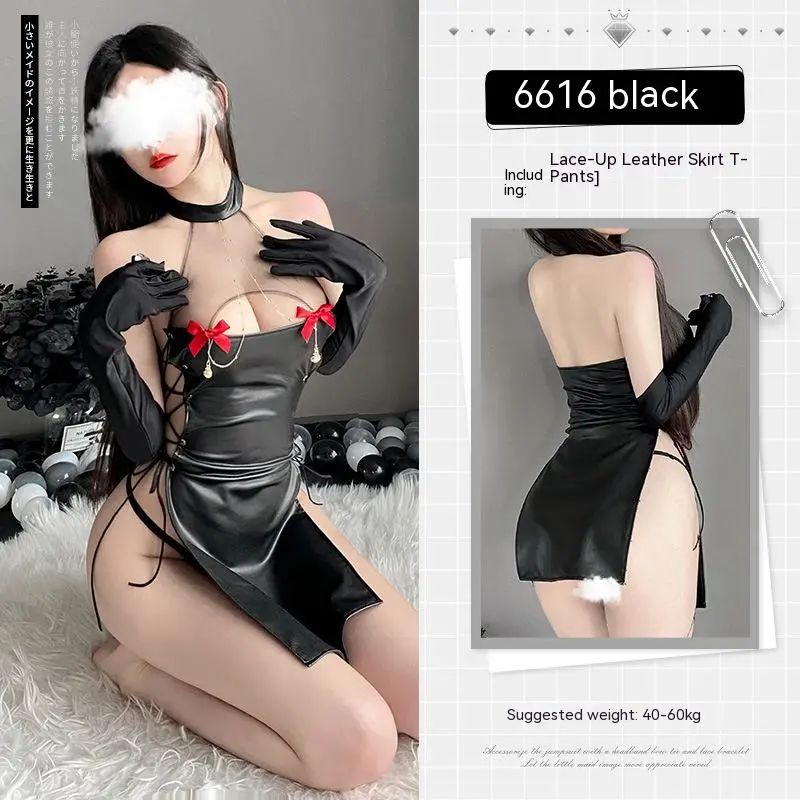 Bell Bowknot Decoration Chest Jumpsuit Leather Skirt Underwear Sexy Suit