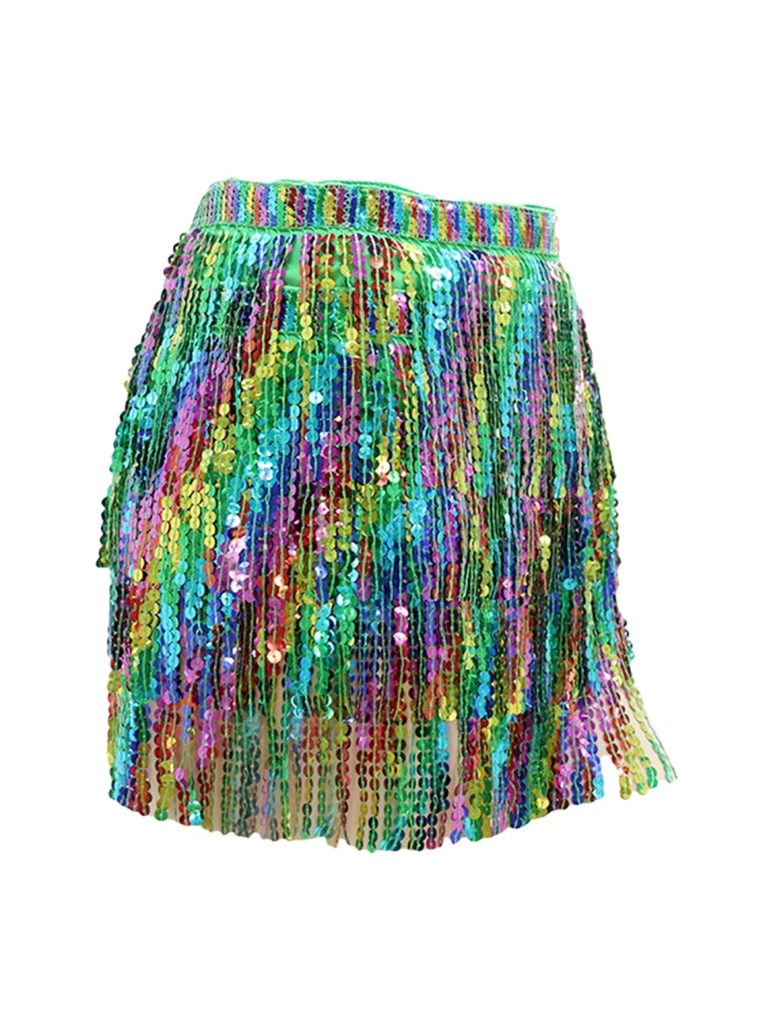 Belly Dance Skirt Boho Sequin Tassel Hip Skirt Hip Scarf Halloween Rave Dance Show Party Costume for Women