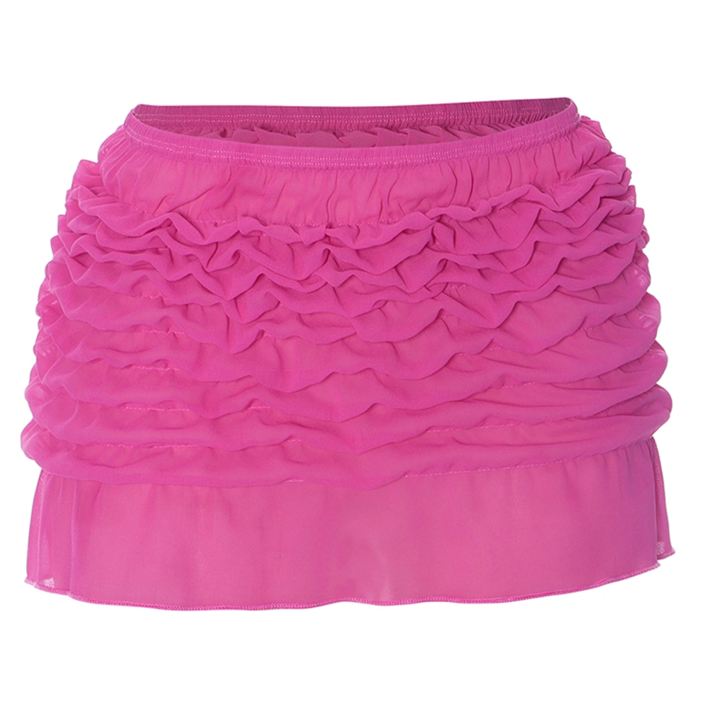 Women's Summer Pink Elastic Band High Waist Mini Ruched Skirt