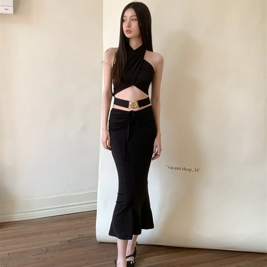 Black Dress Women's Slim-fit Slimming Halter Fishtail Skirt