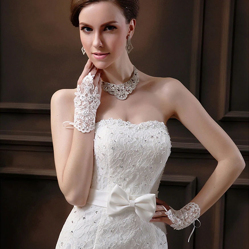 Bridal Wedding Lace Gloves Short Open Finger