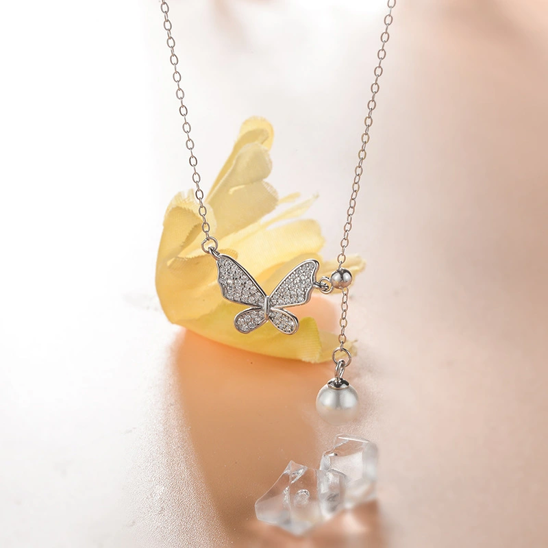 Pearl Butterfly Tassel S925 Sterling Silver Necklace For Women