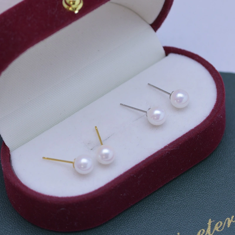 S925 Silver Sea Water Perfect Circle Strong Light Pearl Stud Earrings For Women