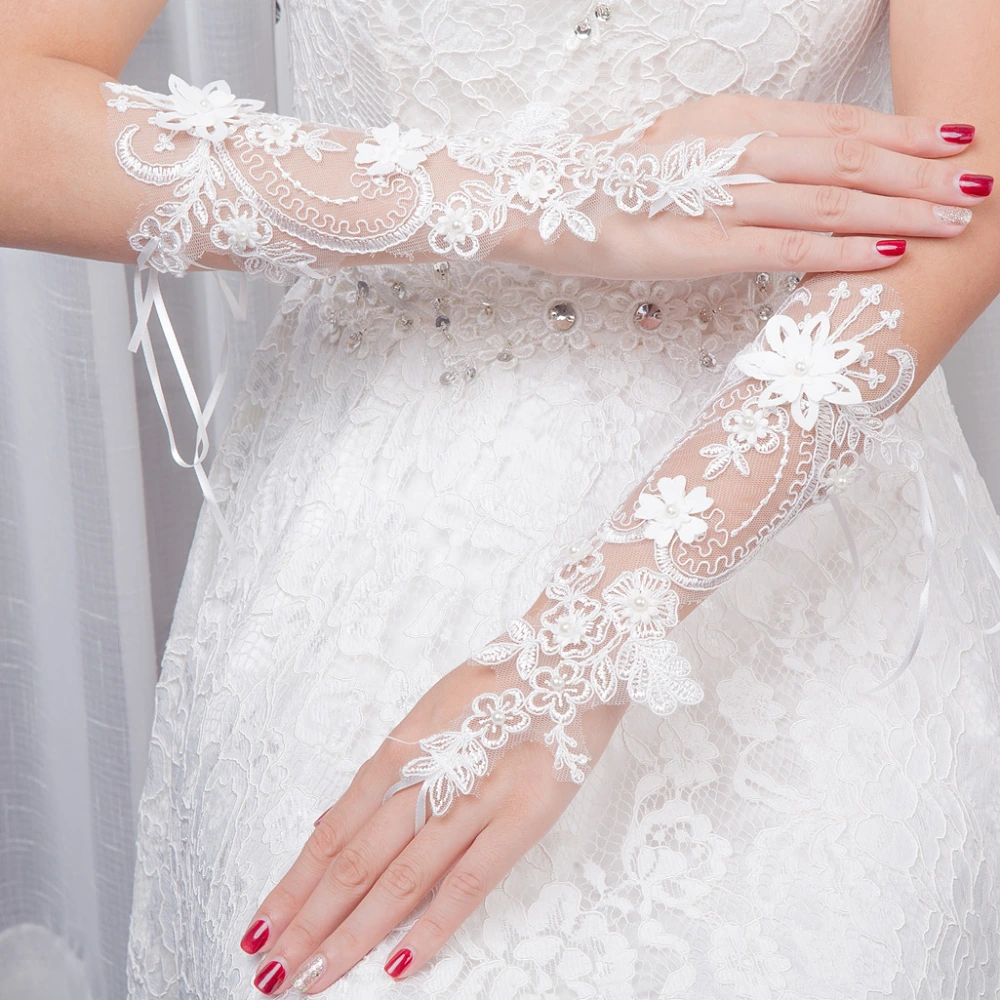 Wedding Bride Fingerless Gloves Short Lace