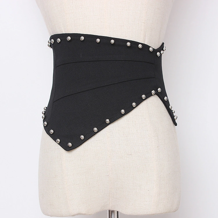 Elastic Black Denim Rivet Irregular Waist Girdle