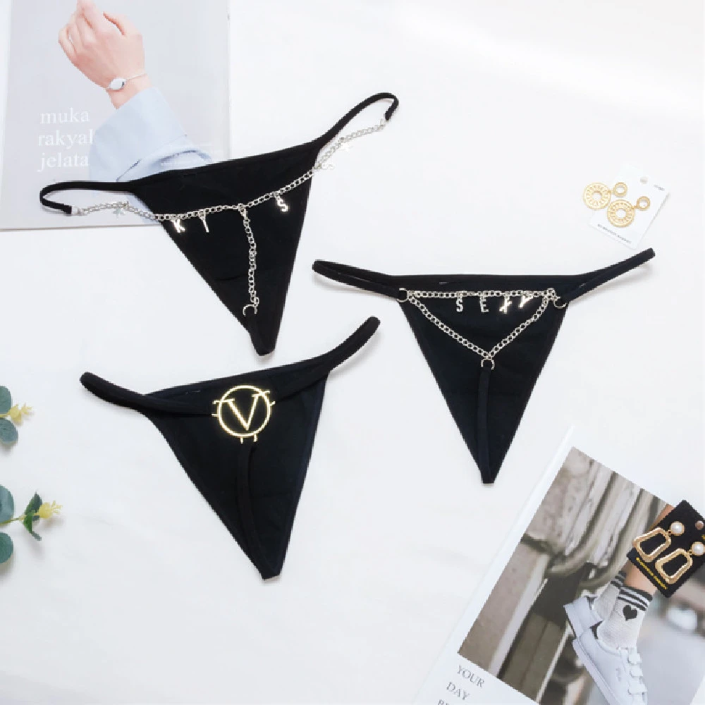 Solid Color Metal Chain Thong Personality
