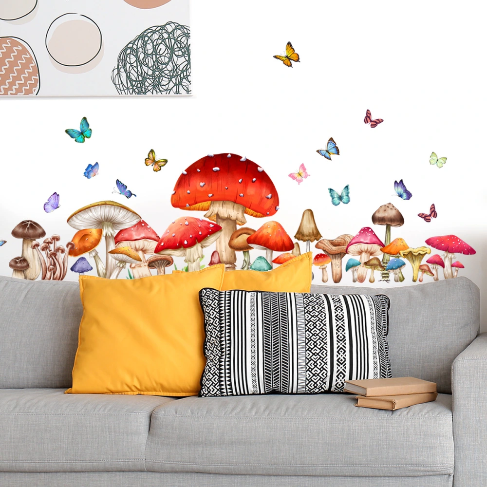 Cartoon Large Mushroom Butterfly Decorative Wall Sticker