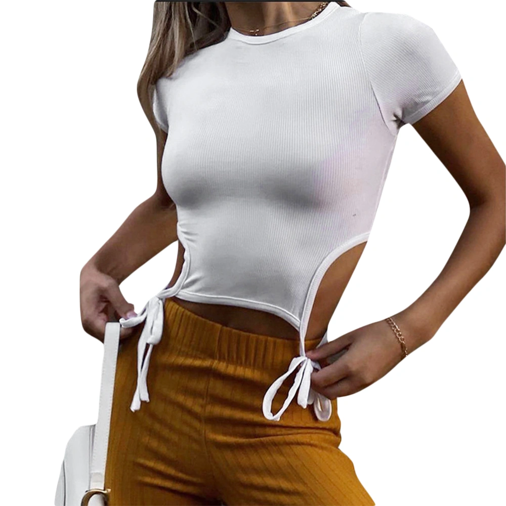 Women Short Sleeve T-Shirts Bandage Cutout Summer Fitted Crop Tops 