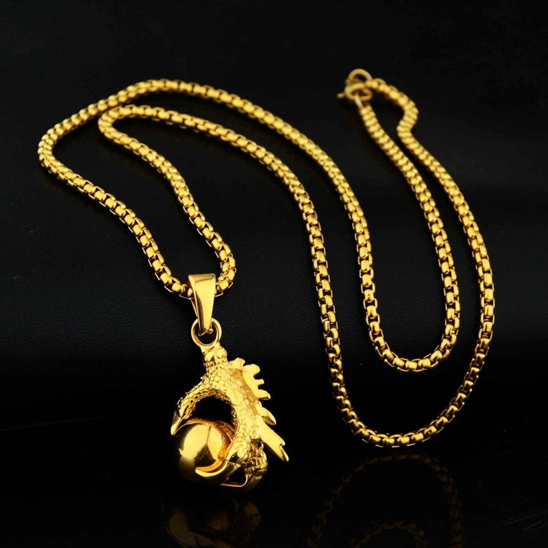 Dragon Claw Gold Bead Pendant Hip Hop All-match Titanium Steel Necklace