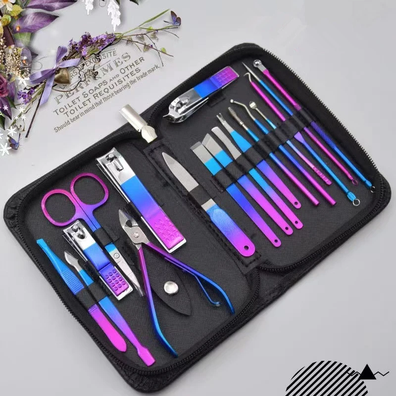 Stainless Steel Manicure Set Tools US Zipper Bag 18-piece Set