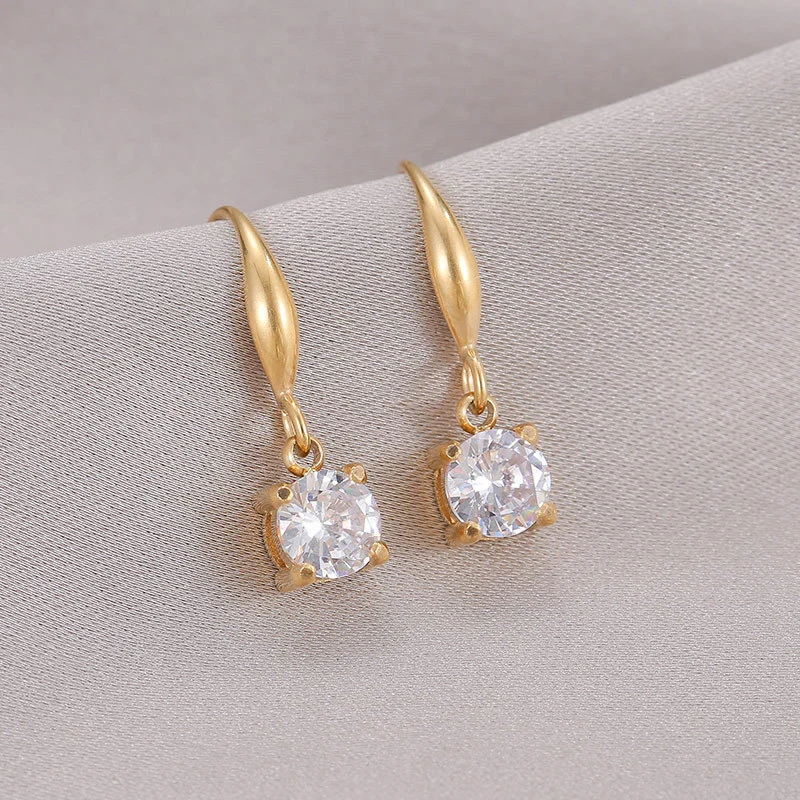 2023 New minimalist titanium steel 14K gold diamond earrings