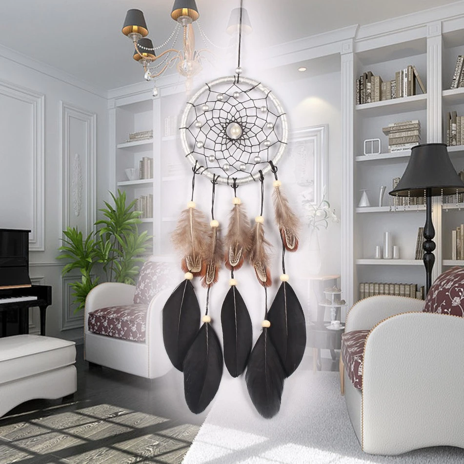 New Silver Leather Black Big Floating Dreamcatcher Home Crafts Ornaments Car Feather Wind Chimes