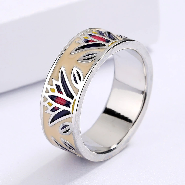 Women's Fashion Retro Characteristic Colorful Enamel Flower Ring