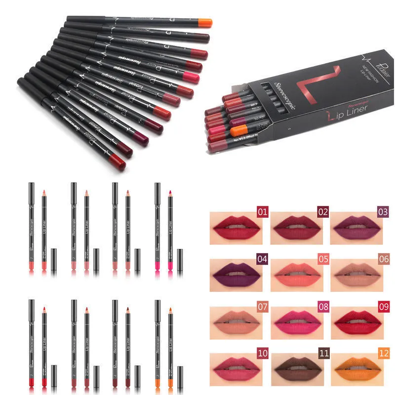 12PCS Set Waterproof Lipstick Pen Lip Liner Long Lasting Matte Lipliner Pen Sets Beauty Makeup Tools