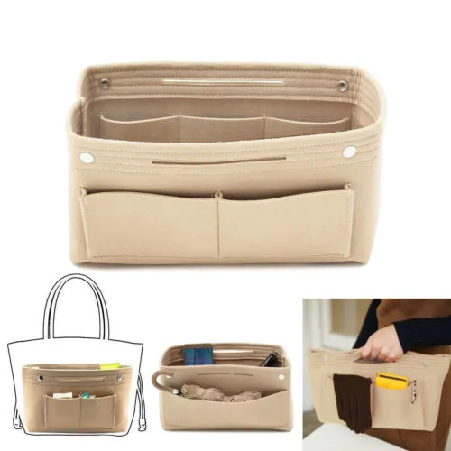 Women's Multi Pocket Handbag Cosmetic Organizer Bag  Felt Handy Insert Storage Bags