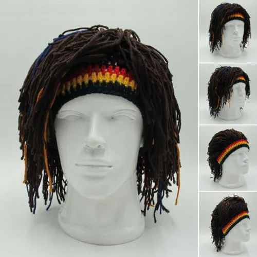Handmade Fancy Wig Caps Funny Knit Beanie Hat Rasta Bob Wig Hat with Dreadlocks