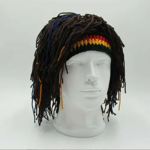 Handmade Fancy Wig Caps Funny Knit Beanie Hat Rasta Bob Wig Hat with Dreadlocks