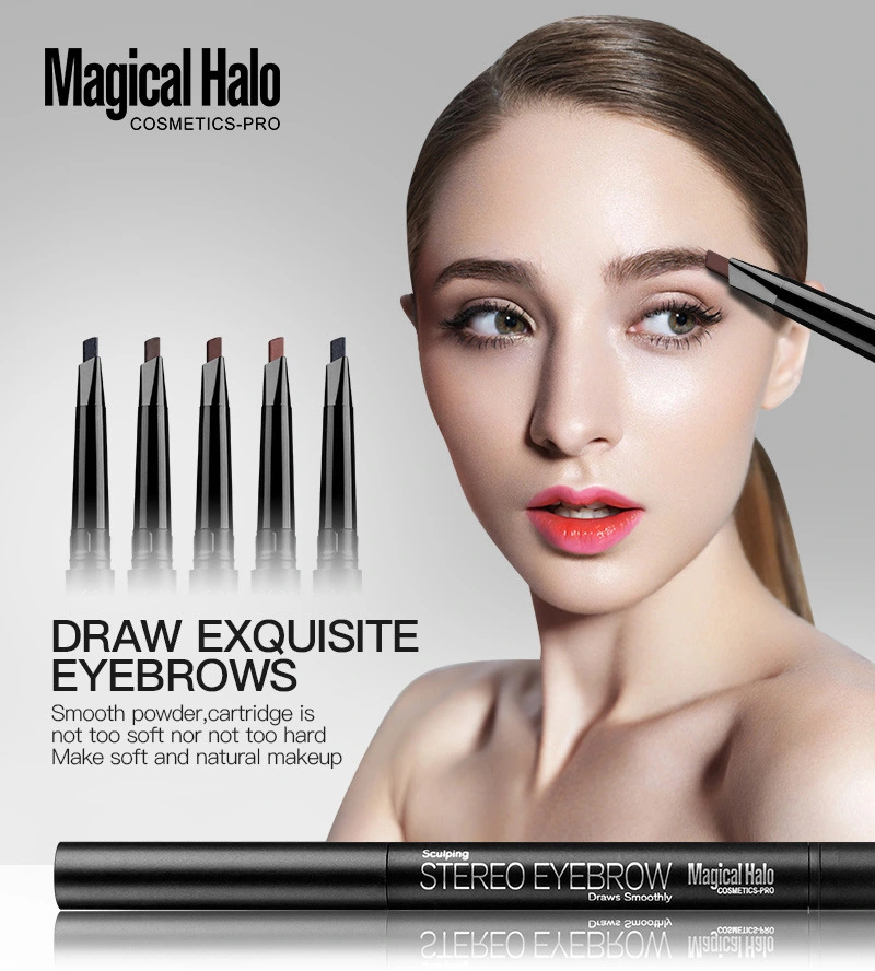 Natural Magical Waterproof Eyebrow Pen Rotating Automatic Eye Brow Eyeliner Pencil with Brush Makeup Cosmetic Tools