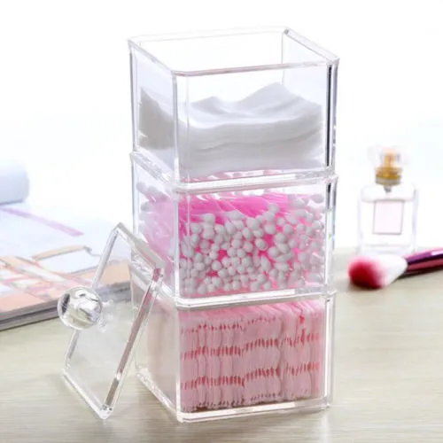 Transparent Empty Acrylic Storage Box Square Shape Cotton Swab Cosmetic Cotton Combined Storage Container