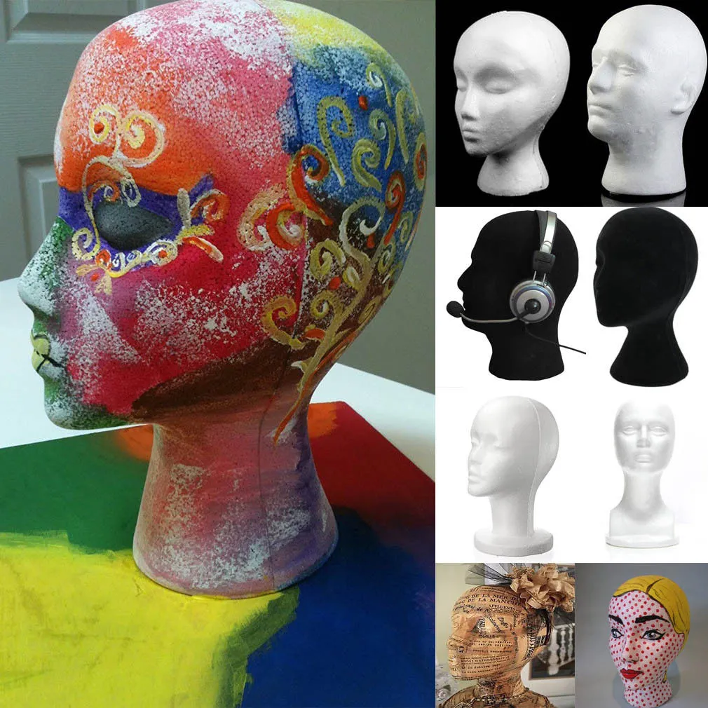 1Pcs Female Foam Mannequin Head Wig Display Stand Rack Polystyrene Styrofoam Deflection Head Model