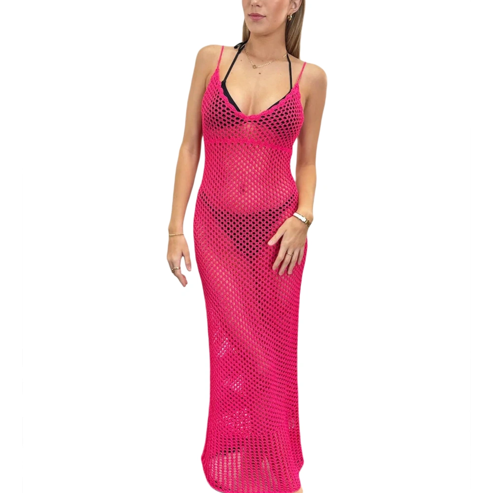 Women Bikini Cover Ups Crochet Cutout Spaghetti Straps Dress for Beach Swimsuit Bathing Suit Summer Clothes