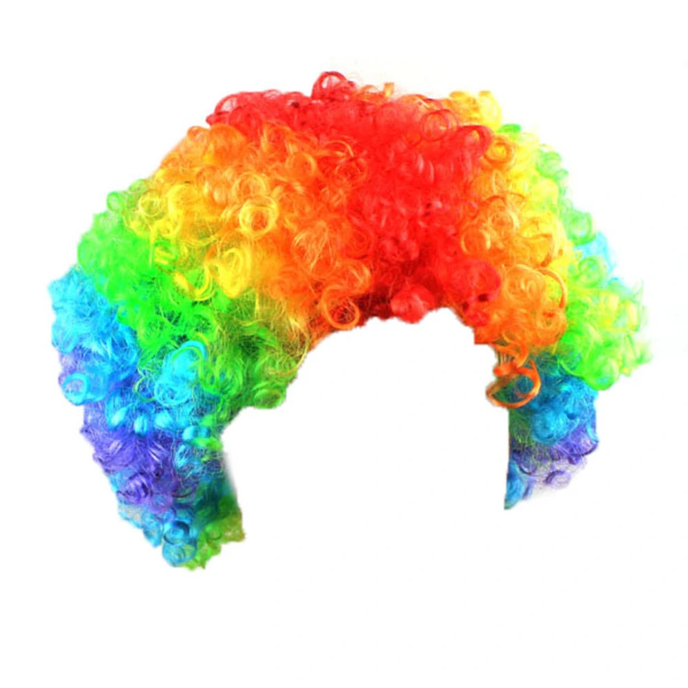 Unisex Cosplay Clown Wig, Multicolor/Solid Color Afro Wild-Curl Up Hairpiece with Stretch Hairnet for Adults, Children