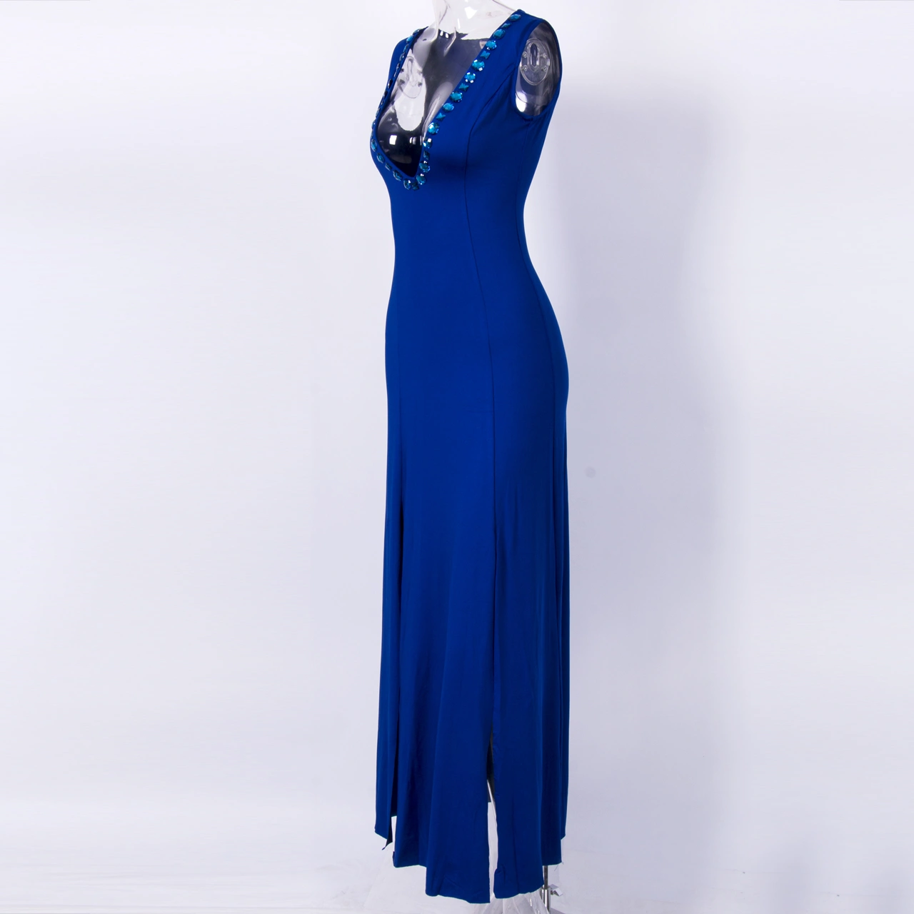 Women's Plain Long Party Dress, Formal Style V-Neck Solid Color Split Evening Dress