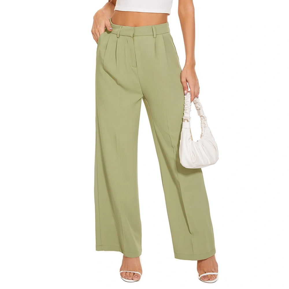 Women’s Casual Straight Trousers with Pockets Fashion Solid Color High Waist Business Long Pants