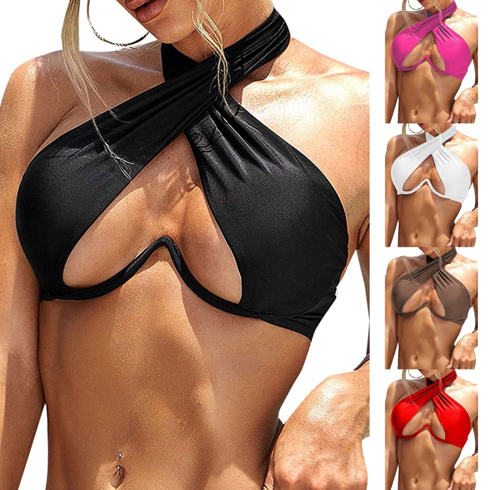 Ladies Summer Solid Color Swimwear, Adults Women Multi-purpose Sexy Hanging Neck Swimsuit Tops with Removable Shoulder Strap