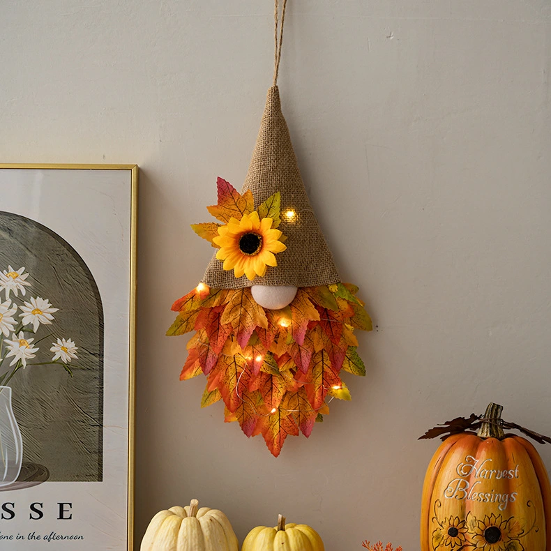 Autumn Maple Leaf Wreath With Light String Pendant