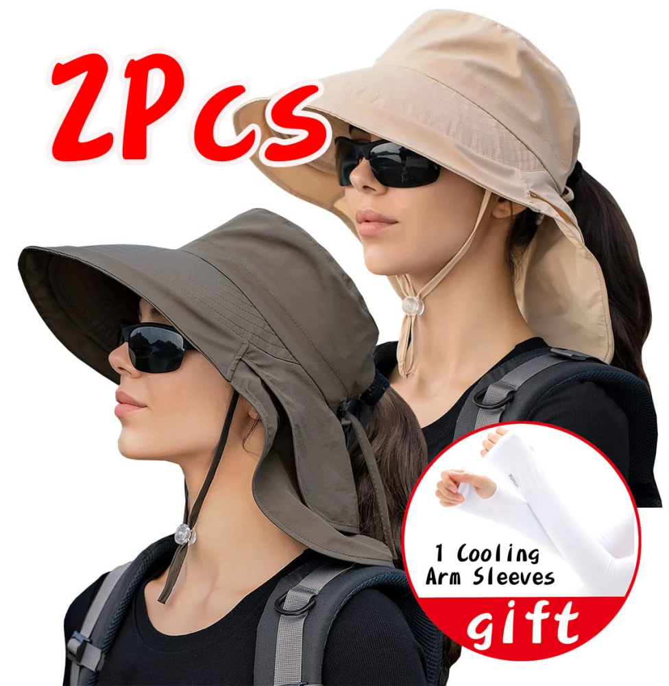 2 Pcs Foldable Womens Sun Hat Wide Brim UPF 50+