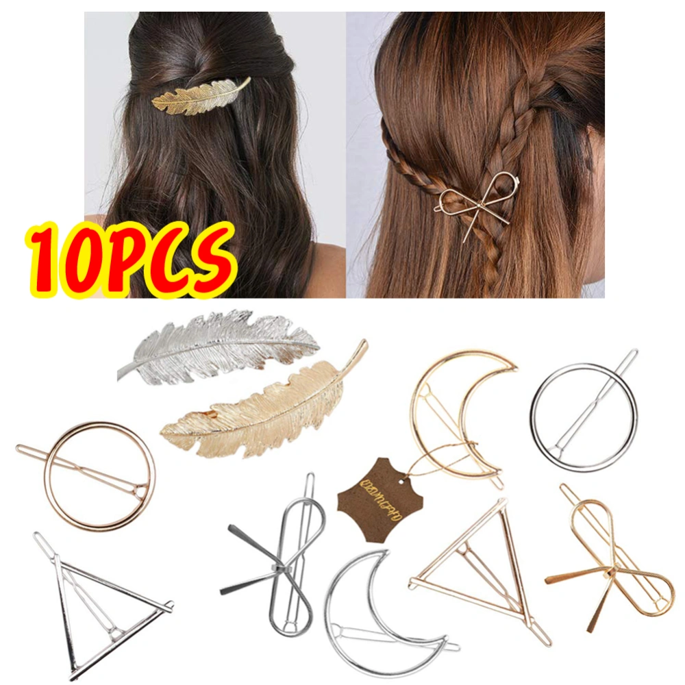 10 Pcs Feather Hair Pins Geometric Barrette Hair Accessories