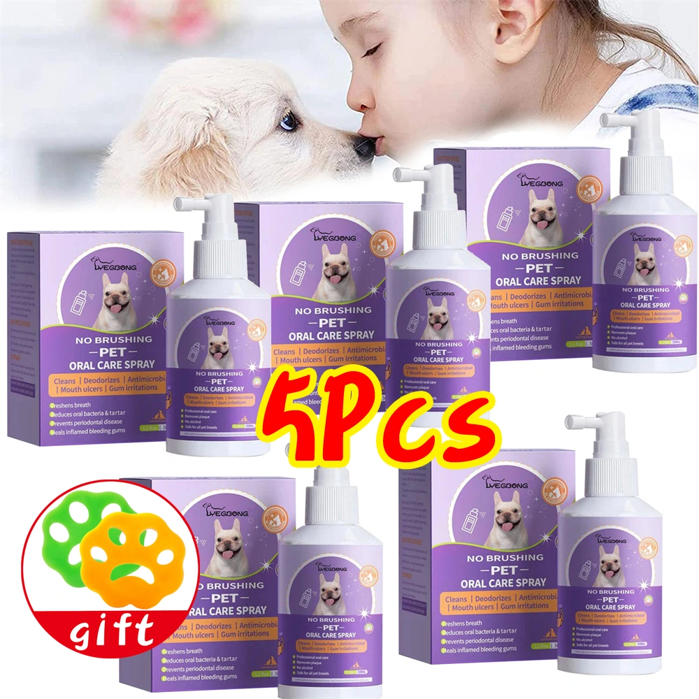 5 Pack Pet Clean Teeth Spray Teeth Cleaning Spray+Gift