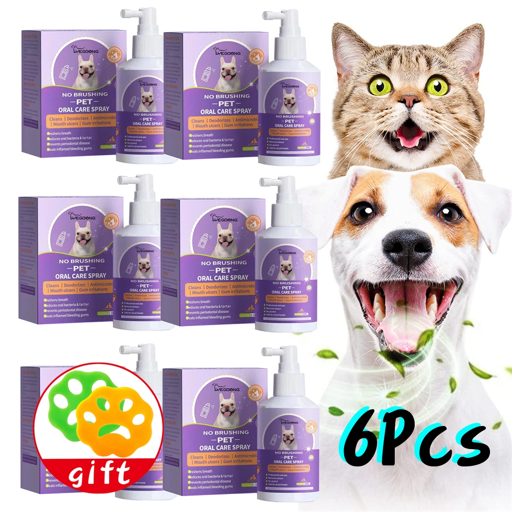 6 Pack Teeth Cleaning Spray for Dogs  Cats+Gift