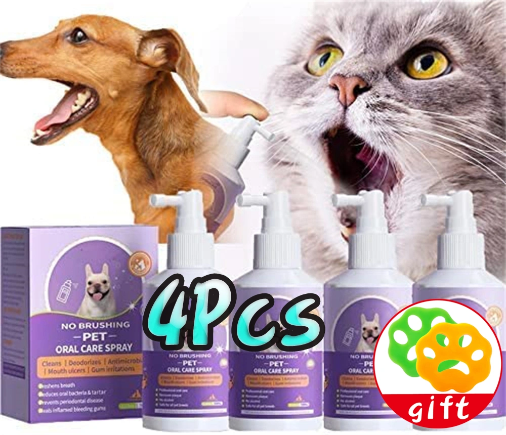 4 Pack Pet Breath Freshener Spray Care Cleaner+Gift